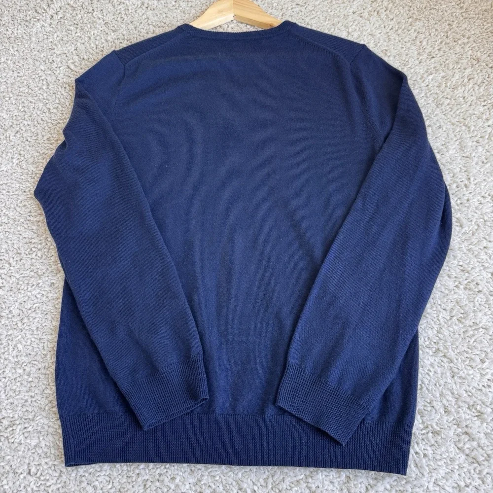 J.Crew Slim Fit 100% Merino Wool V Neck Sweater Mens Medium Navy Blue Pullover